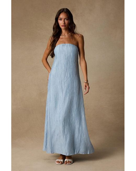 Lulus Blue Radiant Season Plisse Cutout Strapless Maxi Dress