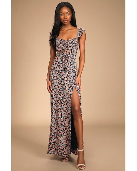 Lulus Natural The Way To Love Floral Print Ruffled Maxi Dress