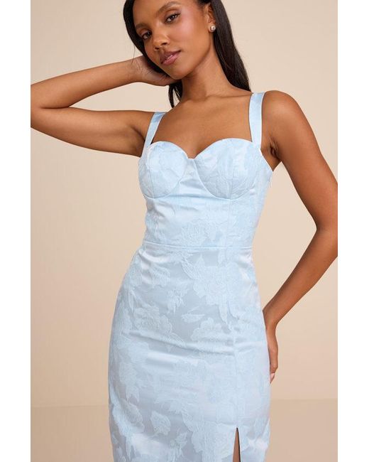 Lulus Blue Demina Floral Jacquard Bustier Maxi Dress