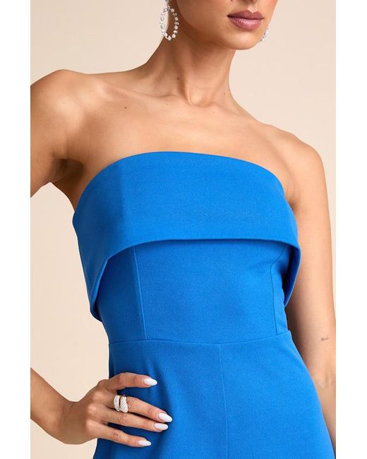Lulus Blue Carmo Strapless Straight Leg Jumpsuit