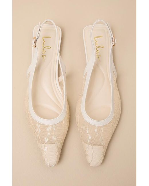 Lulus Natural Cepheus Cream Mesh Embroidered Slingback Flats