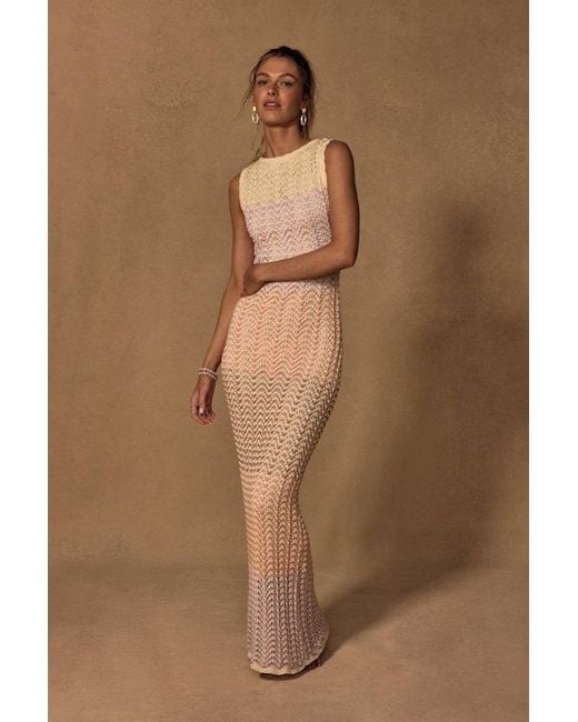 Lulus Brown Kirsten Crochet Backless Maxi Dress