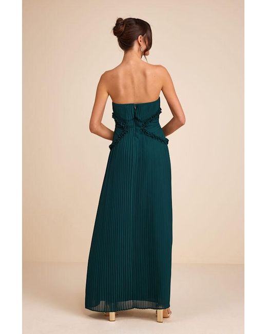 Lulus Blue Lauren Emerald Pleated Strapless Ruffled Maxi Dress