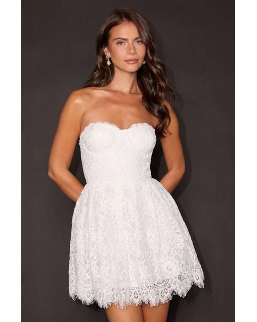 Lulus Black Maisie Lace Bustier Skater Mini Dress