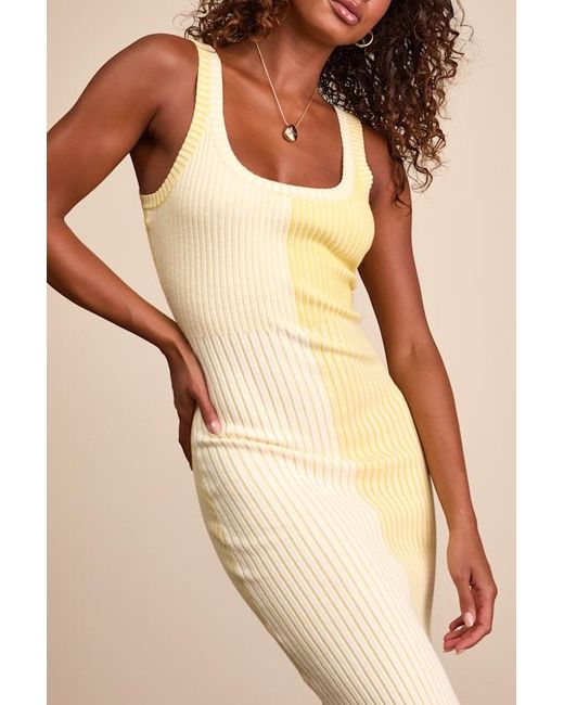 Lulus Natural Radiant Personality Color Block Ribbed Knit Midi Dress