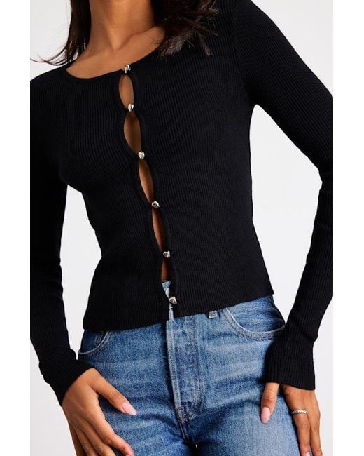 Lulus Blue Scalia Ribbed Knit Button-Front Long Sleeve Top
