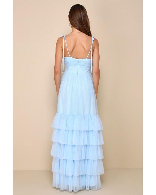 Lulus Blue Endlessly Darling Mesh Tiered Tie-Strap Maxi Dress
