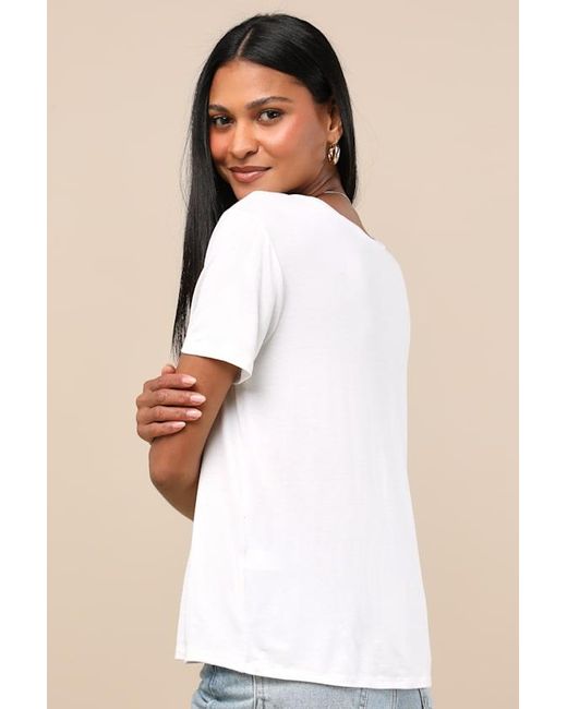 Lulus White Adyn V-Neck Short Sleeve Tee