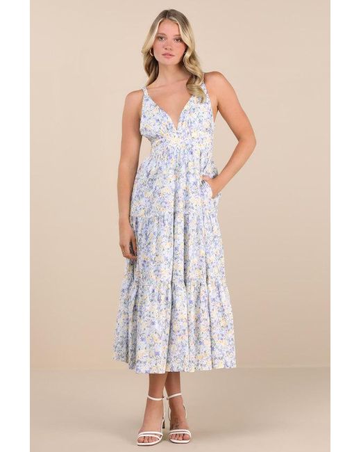 Lulus White Brightly Blossoming Floral Tiered Midi Dress