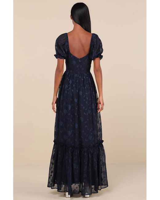 Lulus Blue Phenomenal Sweetness Floral Burnout Bustier Maxi Dress