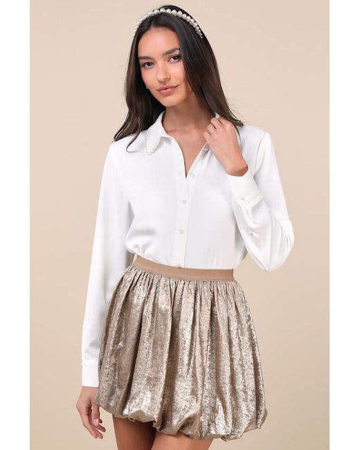 Lulus White Envied Appeal Shiny Bubble-Hem Mini Skirt
