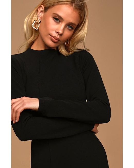 Lulus Black All That You Wish For Mock Neck Cutout Bodycon Dress
