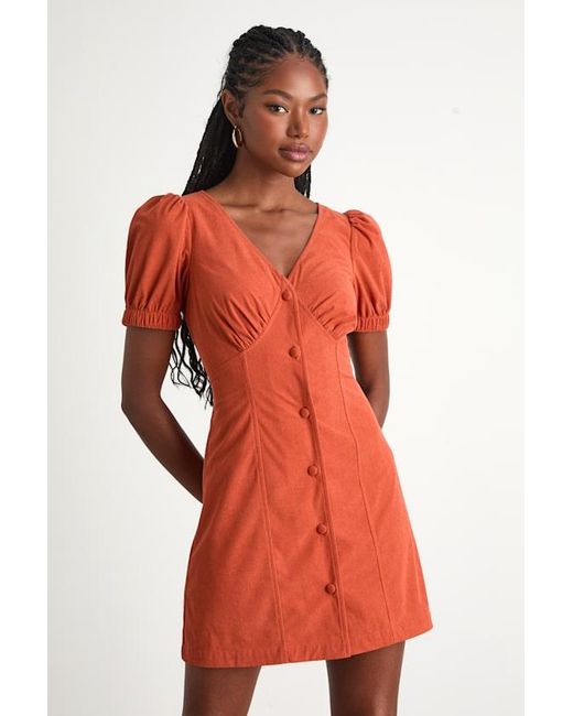 Lulus Adored Cutie Corduroy Button-Front Mini Dress
