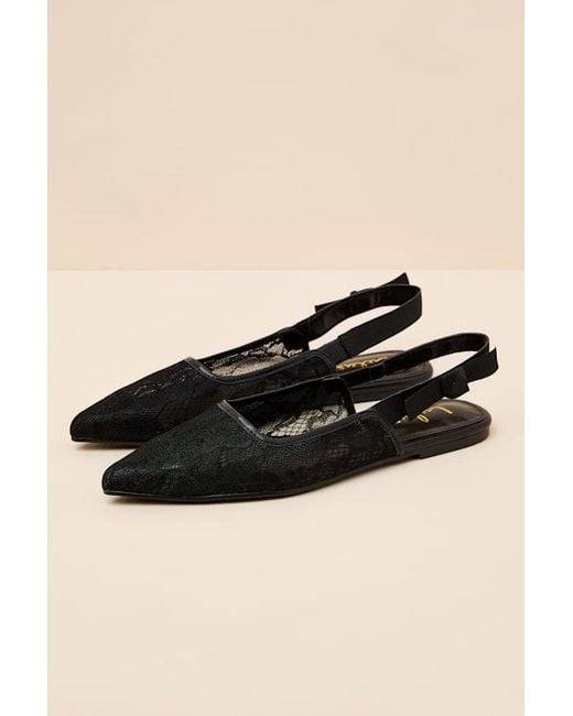 Lulus Natural Brianna Lace Pointed-Toe Slingback Flats