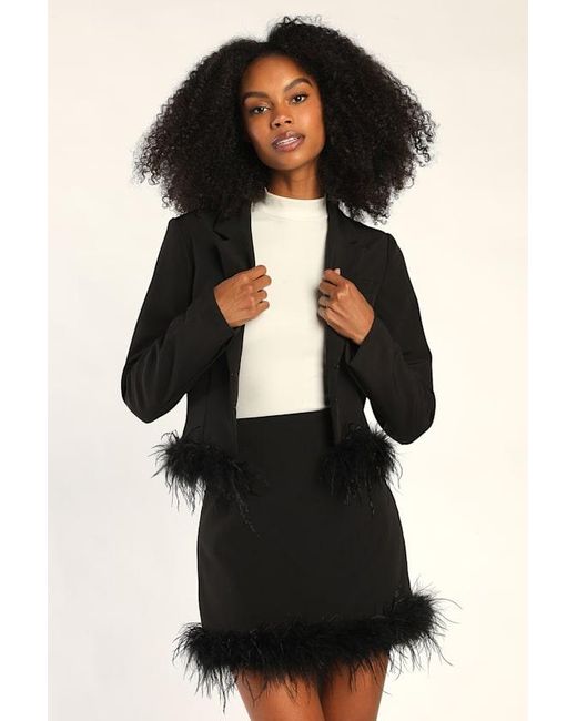 Lulus Black Celebratory Sweetie Feather Mini Skirt