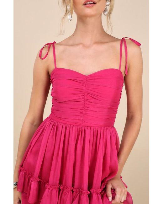 Lulus Pink Angelic Approach Chiffon Ruffled Tie-Strap Mini Dress