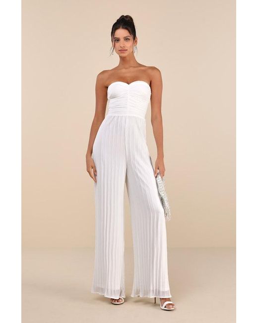 Lulus Natural Certainly Charming Pleated Strapless Wide-Leg Jumpsuit