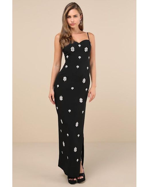 Lulus Natural Completely Regal Rhinestone Sleeveless Column Maxi Dress