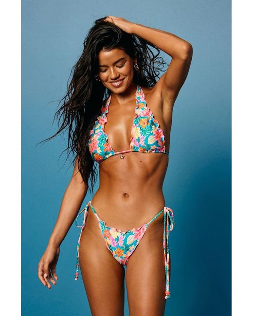 Kulani Kinis Black St. Lucia Multi Tropical Floral Triangle Bikini Top