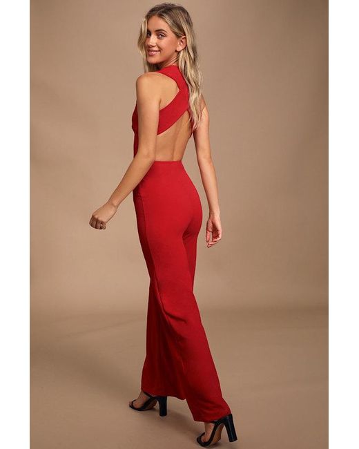 Lulus Red Thinking Out Loud Backless Jumpsuit