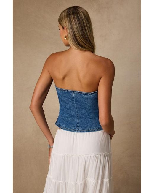 Lulus Blue Anari Medium Wash Denim Strapless Top