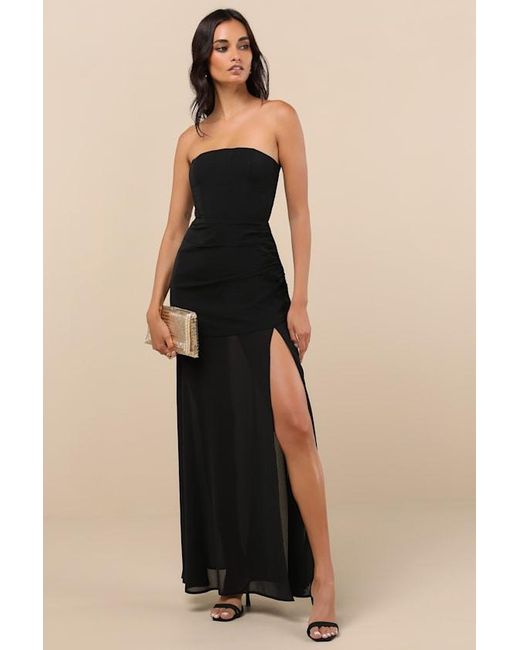 Lulus Black Ulyana Mixed Media Strapless Maxi Dress