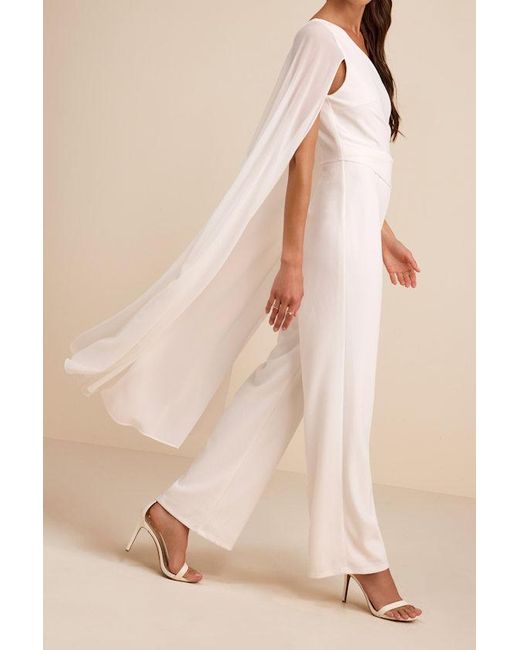 Lulus Natural Stevie One-Shoulder Cape Jumpsuit