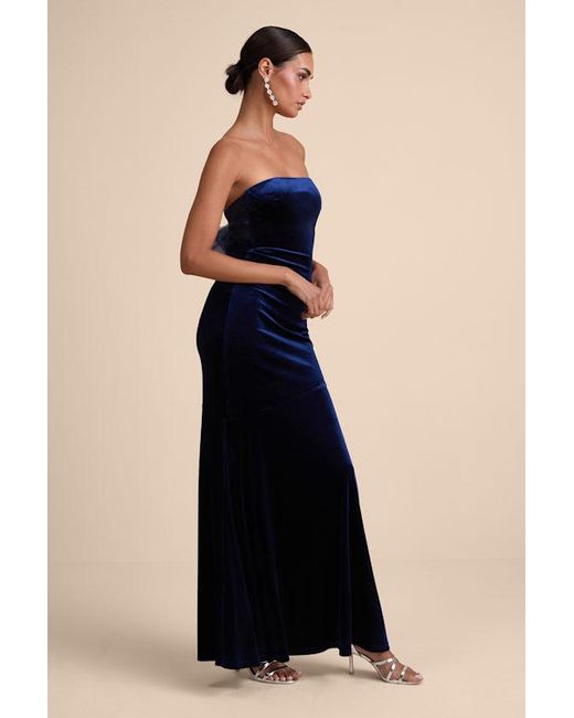 Lulus Blue Mesmerizing Elegance Velvet Strapless Backless Maxi Dress