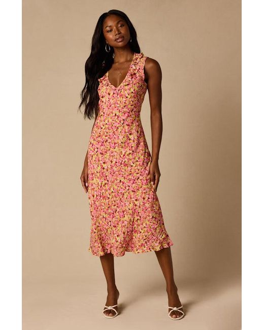 Lulus Pink Renea Multi Floral Ruffled Sleeveless Midi Dress
