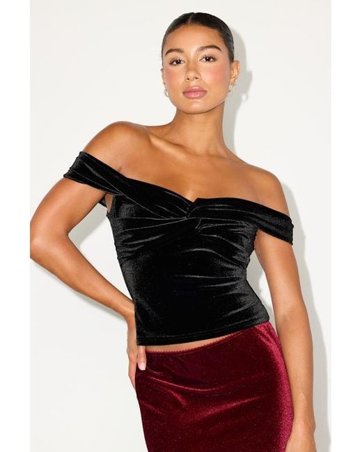 Lulus Red Ideal Attraction Velvet Off-The-Shoulder Top