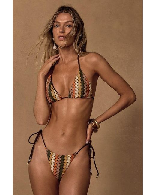 Lulus Brown Kalo Multi Crochet Triangle Bikini Top