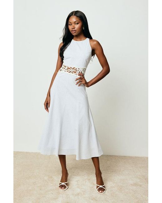 Lulus White Shya Striped Crochet Lace Midi Dress