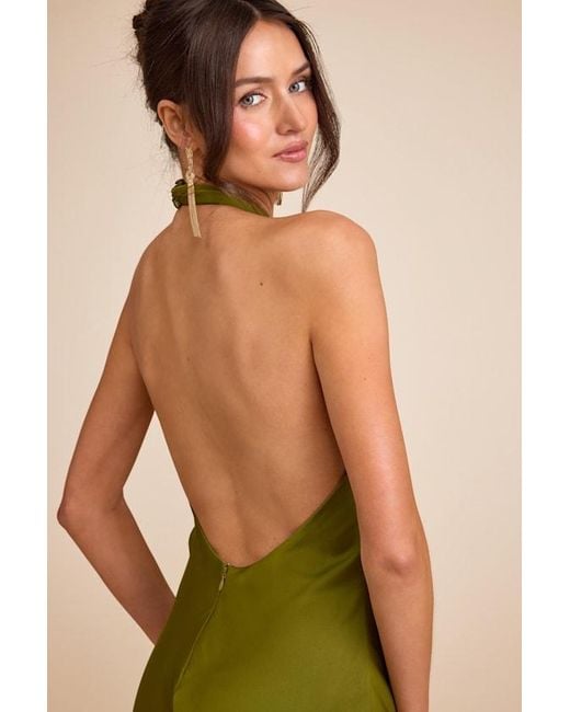 Lulus Women's Green Daney Satin Cross-Front Halter Maxi Dress -  nationalbodyline.in
