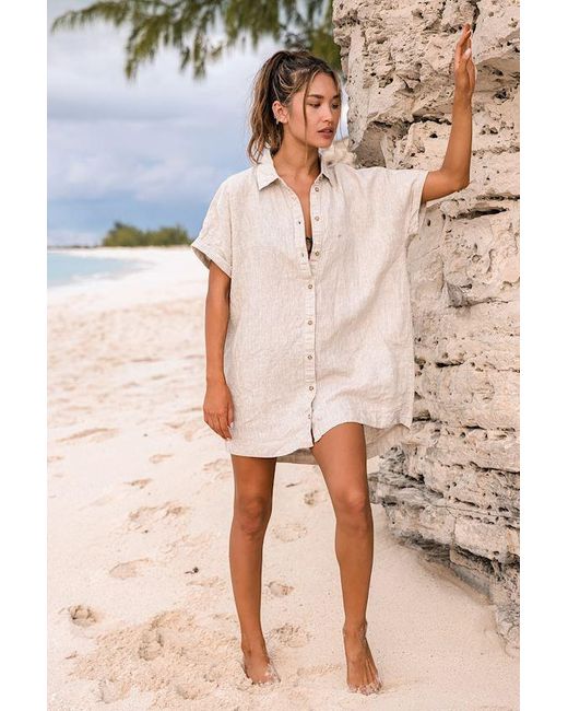 Rhythm Natural Classic Linen Short Sleeve Shirt Dress