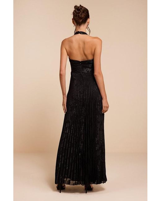 Lulus Black Krystal Floral Pleated Halter Maxi Dress