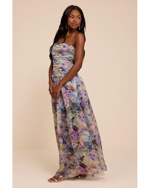 Lulus Blue Kasandra Multi Floral Organza Drop Waist Maxi Dress