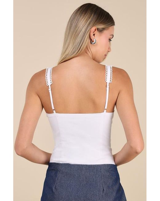 Lulus Blue Tonina Scalloped Bow Sleeveless Bodysuit