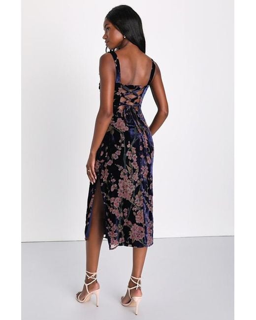 Lulus Multicolor Romantic Stunner Floral Burnout Velvet Lace-Up Dress