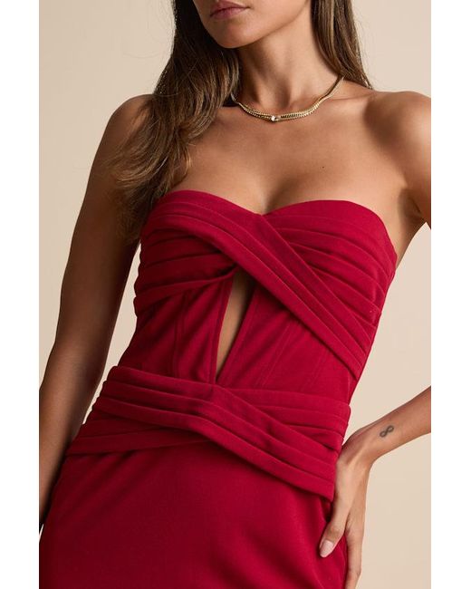 Lulus Red Elegant Finesse Pleated Cutout Maxi Dress
