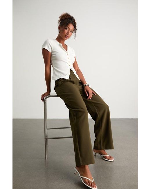 Lulus Natural Cleo Dark Tailored Wide-Leg Trousers
