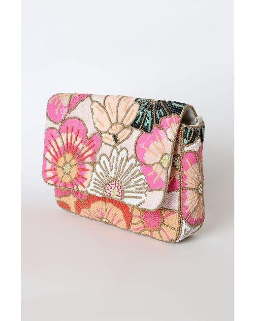 Lulus Pink Bloom To Be Multi Sequin Beaded Crossbody Bag
