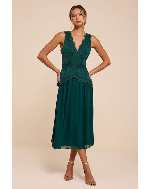 Lulus Green Zooey Lace Backless Midi Dress