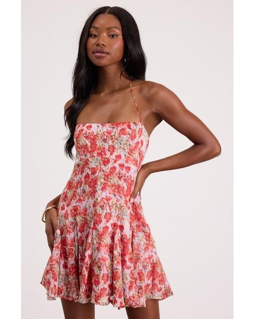 Lulus Red Sophrina Floral Halter Mini Dress