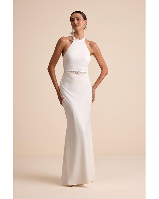 lulus white lace halter dress Lulus | White Lace Cutout Halter Mermaid Maxi Dress | Womens