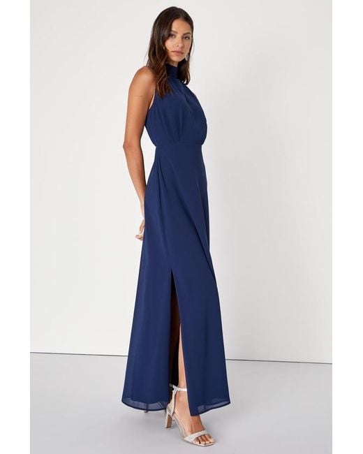 Lulus Blue Classic Elegance Chiffon Sleeveless Mock Neck Maxi Dress