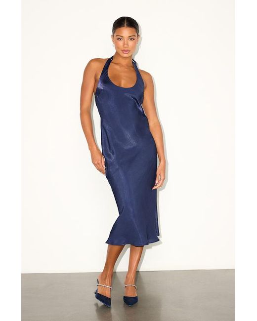 Lulus Blue Olandria Halter Midi Slip Dress