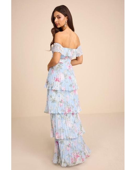 Lulus Blue Always Remarkable Floral Off-The-Shoulder Maxi Dress