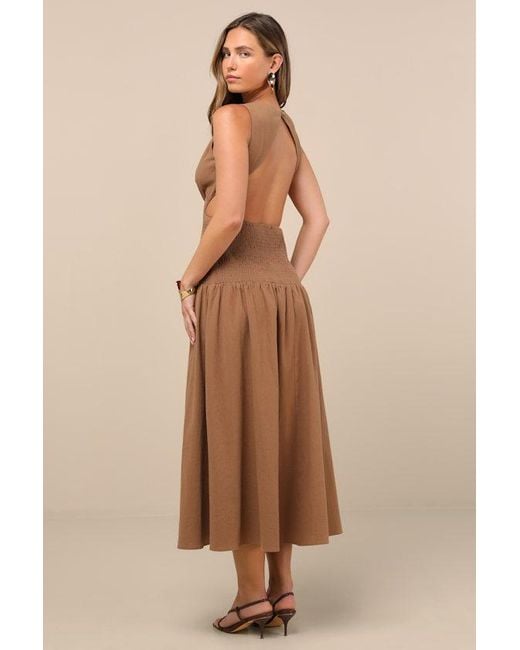Lulus Natural Melina Backless Drop Waist Midi Dress