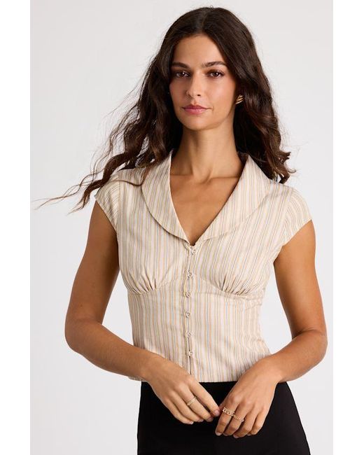 Lulus Natural Alexis Striped Collared Button-Up Top