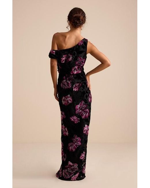 Lulus Natural Marnella Floral Velvet Burnout Asymmetrical Maxi Dress